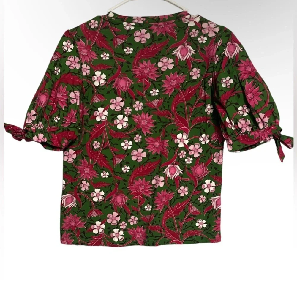 Zara blouse floral tie sleeve color:green/pink Size:S - Picture 3 of 8